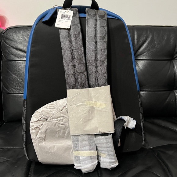 Coach  Campus Backpack Charcoal Black Blue Signature Leather Men - Picture 2 of 6